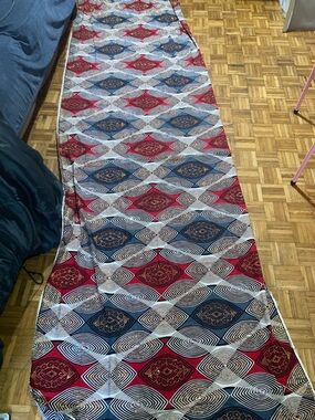 Bold Geometric Diamond Print Maxi Fabric in Navy, Red & White table runner